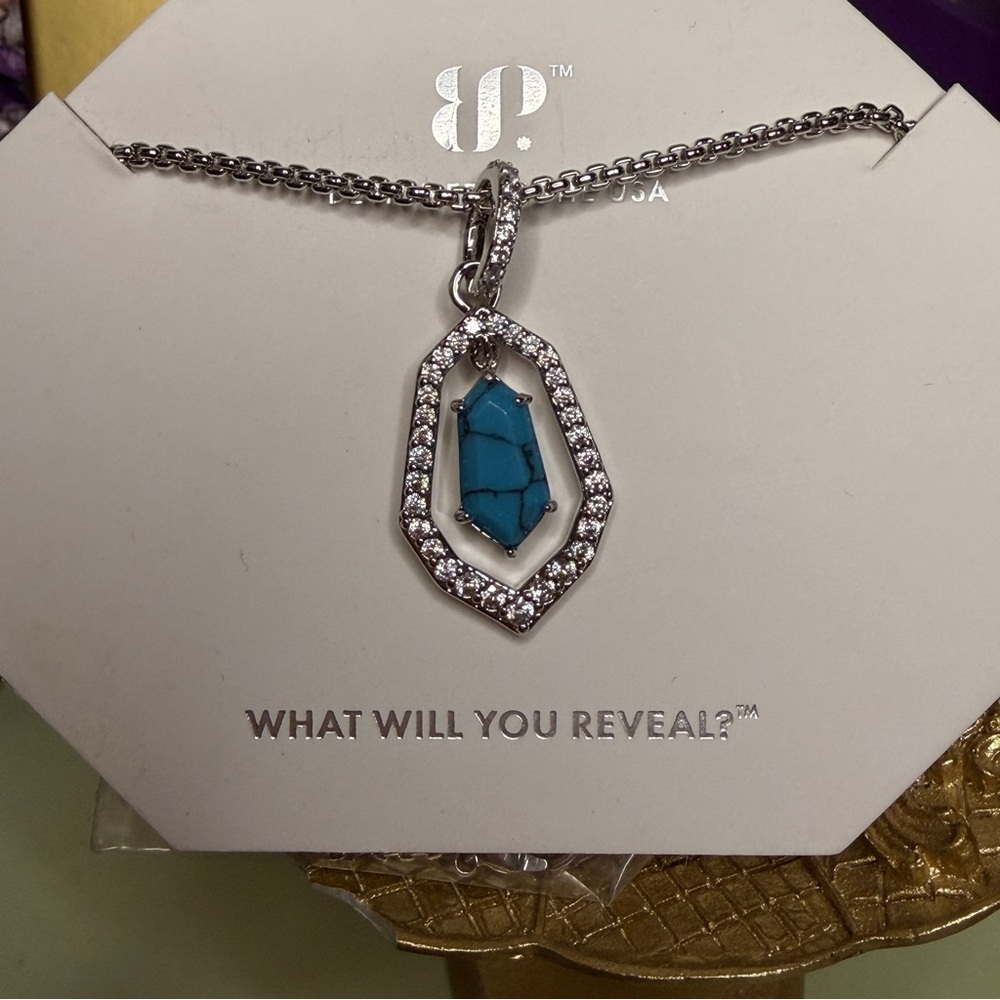 Bomb Party Rhodium Necklace with Turquoise Pendant (December 2025)